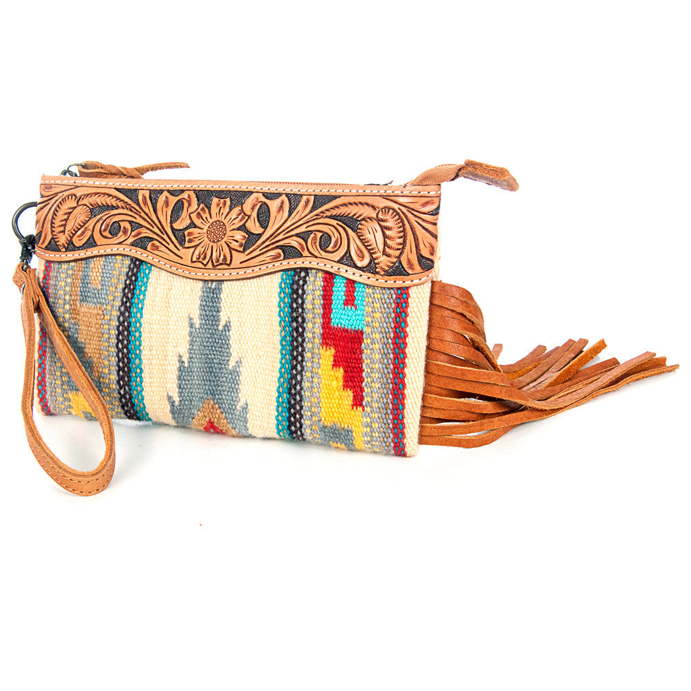 American Darling ADBG344TAND Wristlet Hand Tooled Saddle Blanket Genuine Leather Women Bag Western Handbag Purse