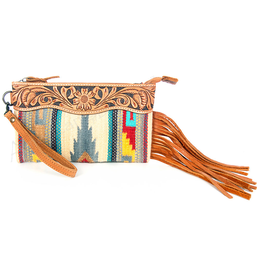 American Darling ADBG344TAND Wristlet Hand Tooled Saddle Blanket Genuine Leather Women Bag Western Handbag Purse