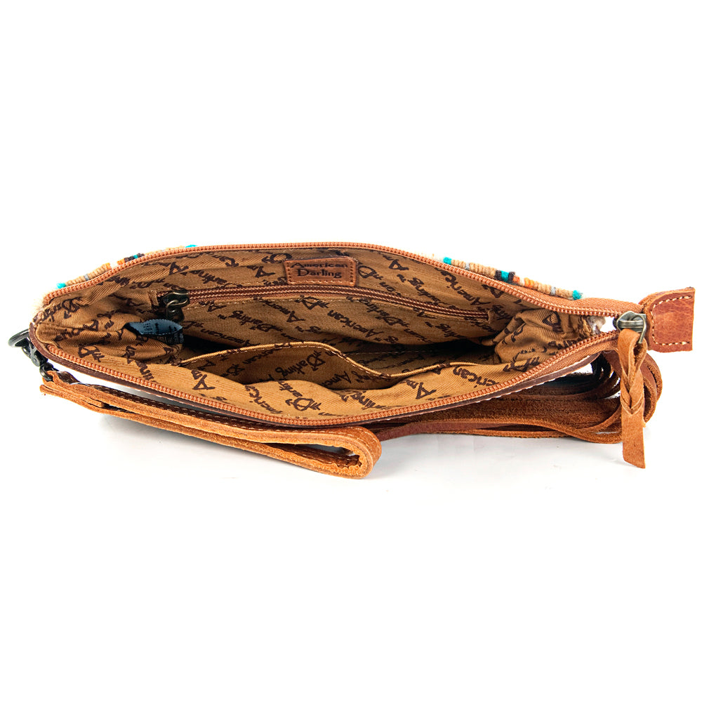 American Darling ADBG344TANE Wristlet Hand Tooled Saddle Blanket Genuine Leather Women Bag Western Handbag Purse
