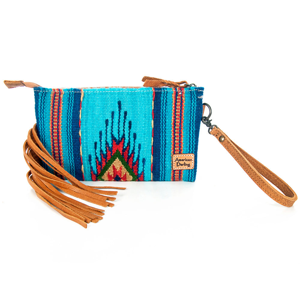 American Darling ADBG344TANF Wristlet Hand Tooled Saddle Blanket Genuine Leather Women Bag Western Handbag Purse