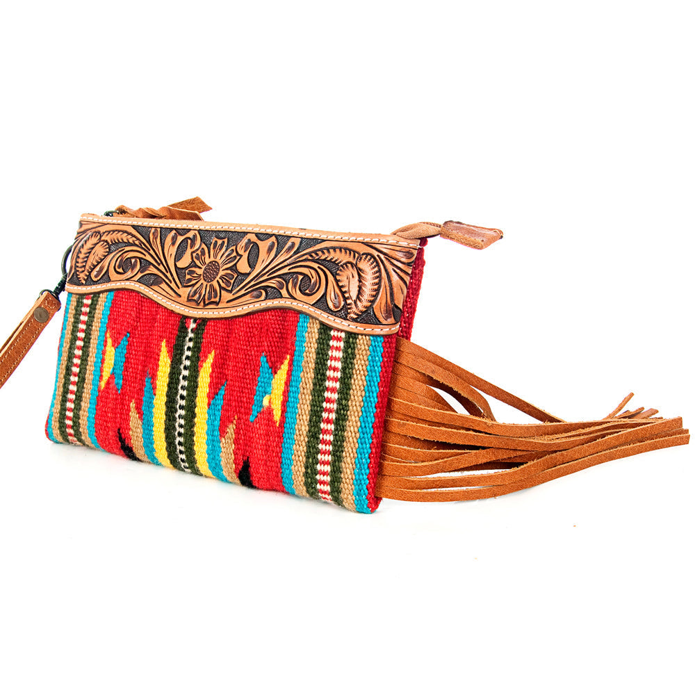 American Darling ADBG344TANDAR3 Wristlet Hand Tooled Saddle Blanket Genuine Leather Women Bag Western Handbag Purse