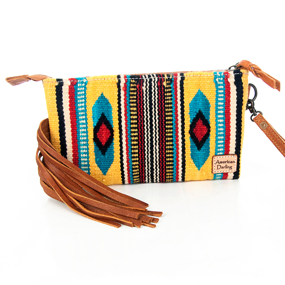 American Darling ADBG344TANDAR4 Wristlet Hand Tooled Saddle Blanket Genuine Leather Women Bag Western Handbag Purse