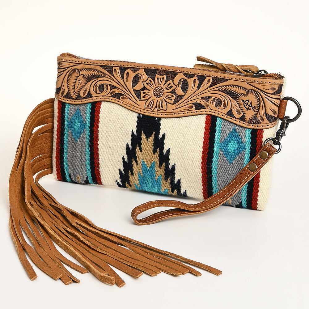 American Darling ADBG344TANDAR8 Wristlet Hand Tooled Saddle Blanket Genuine Leather Women Bag Western Handbag Purse