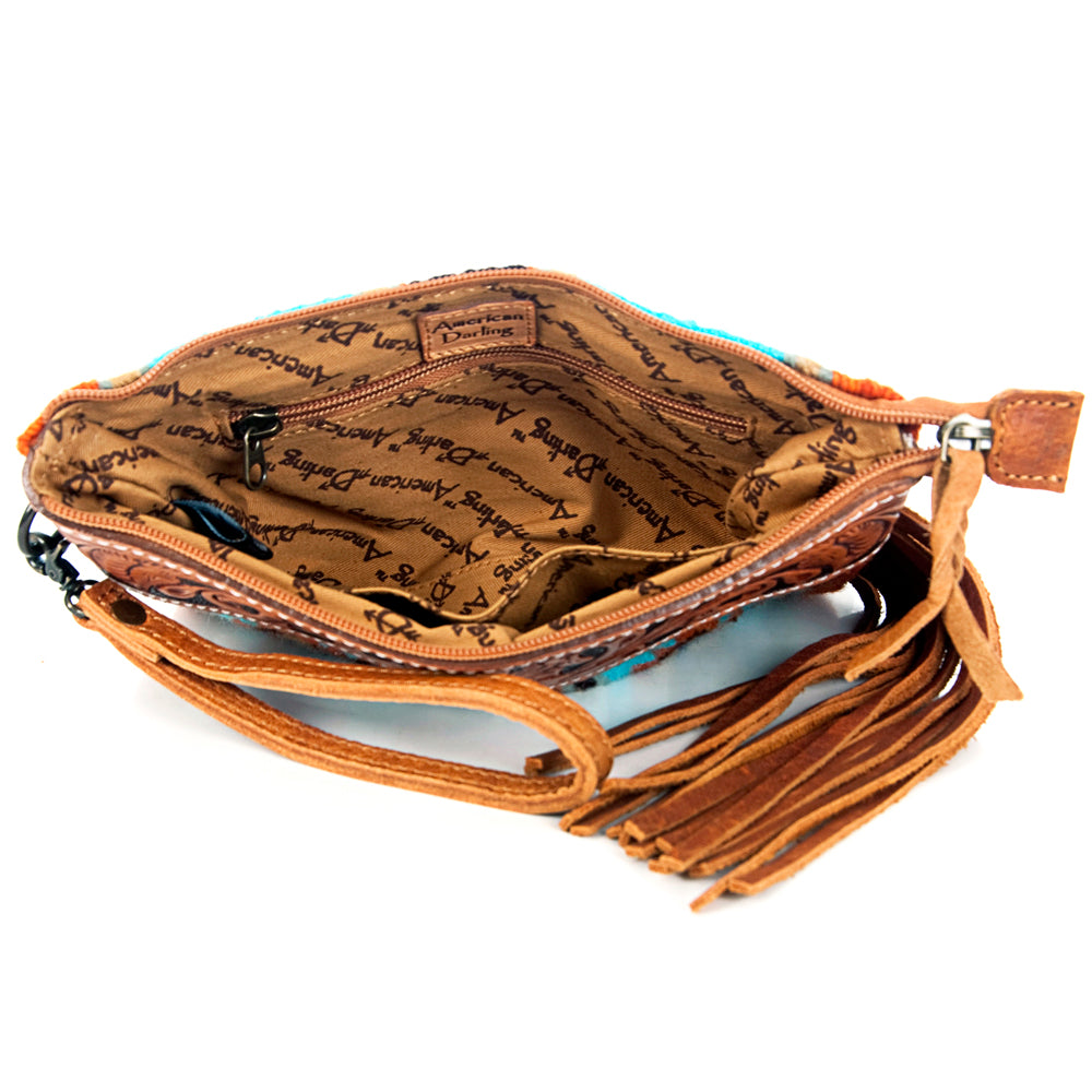 American Darling ADBG344TANDAR9 Wristlet Hand Tooled Saddle Blanket Genuine Leather Women Bag Western Handbag Purse