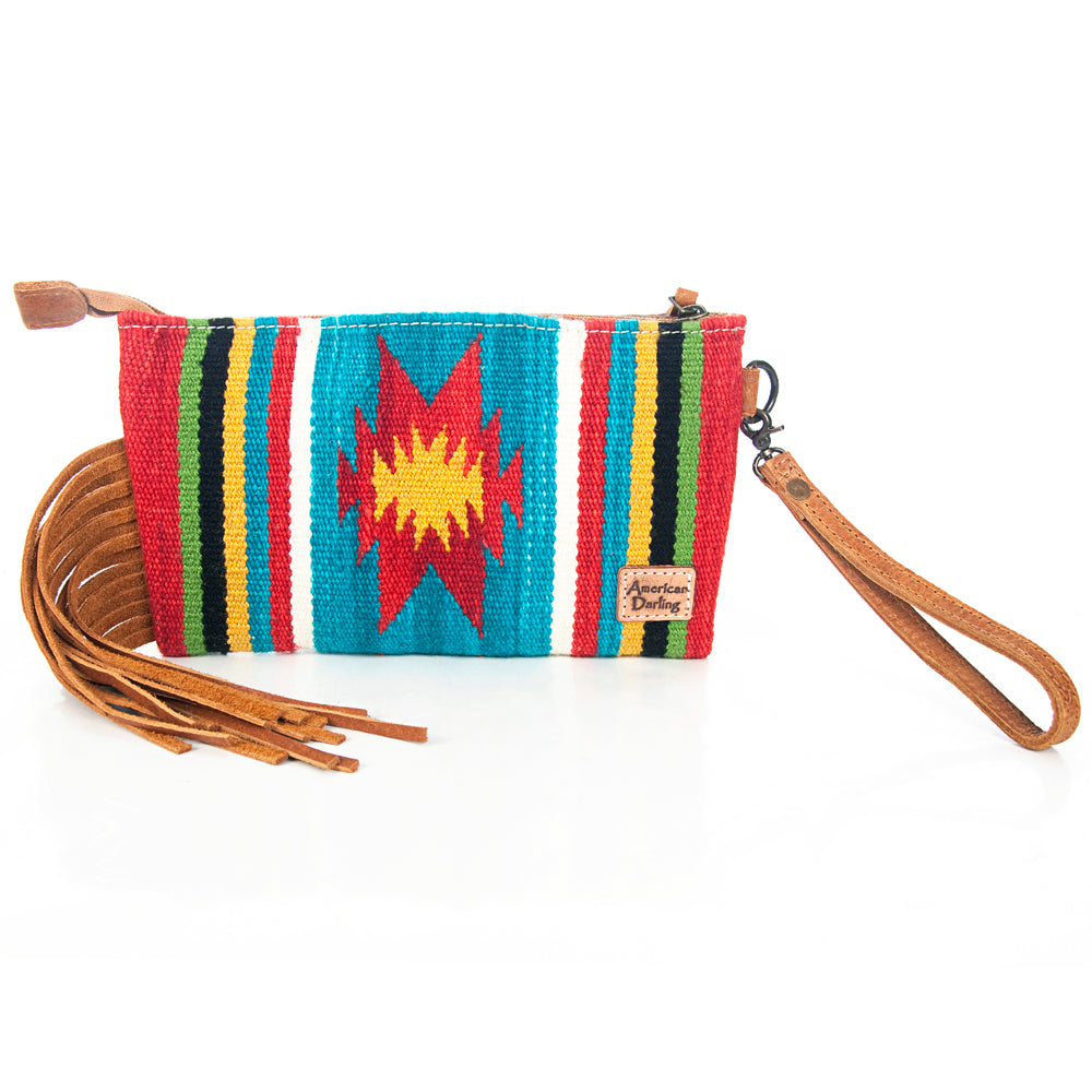 American Darling ADBG344TANDAR12 Wristlet Hand Tooled Saddle Blanket Genuine Leather Women Bag Western Handbag Purse