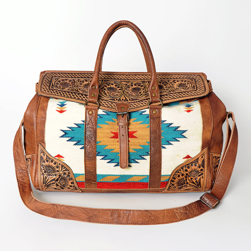 American Darling Duffel Saddle Blanket Hand Tooled Genuine Leather Women Bag Western Handbag Purse|