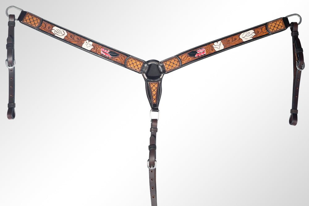 American Darling ADEE304-BC Western Horse Floral Breast Collor Genuine Leather Tan
