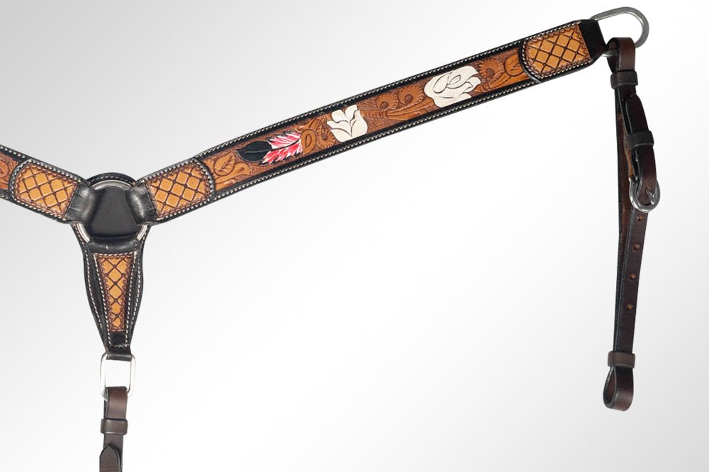 American Darling ADEE304-BC Western Horse Floral Breast Collor Genuine Leather Tan