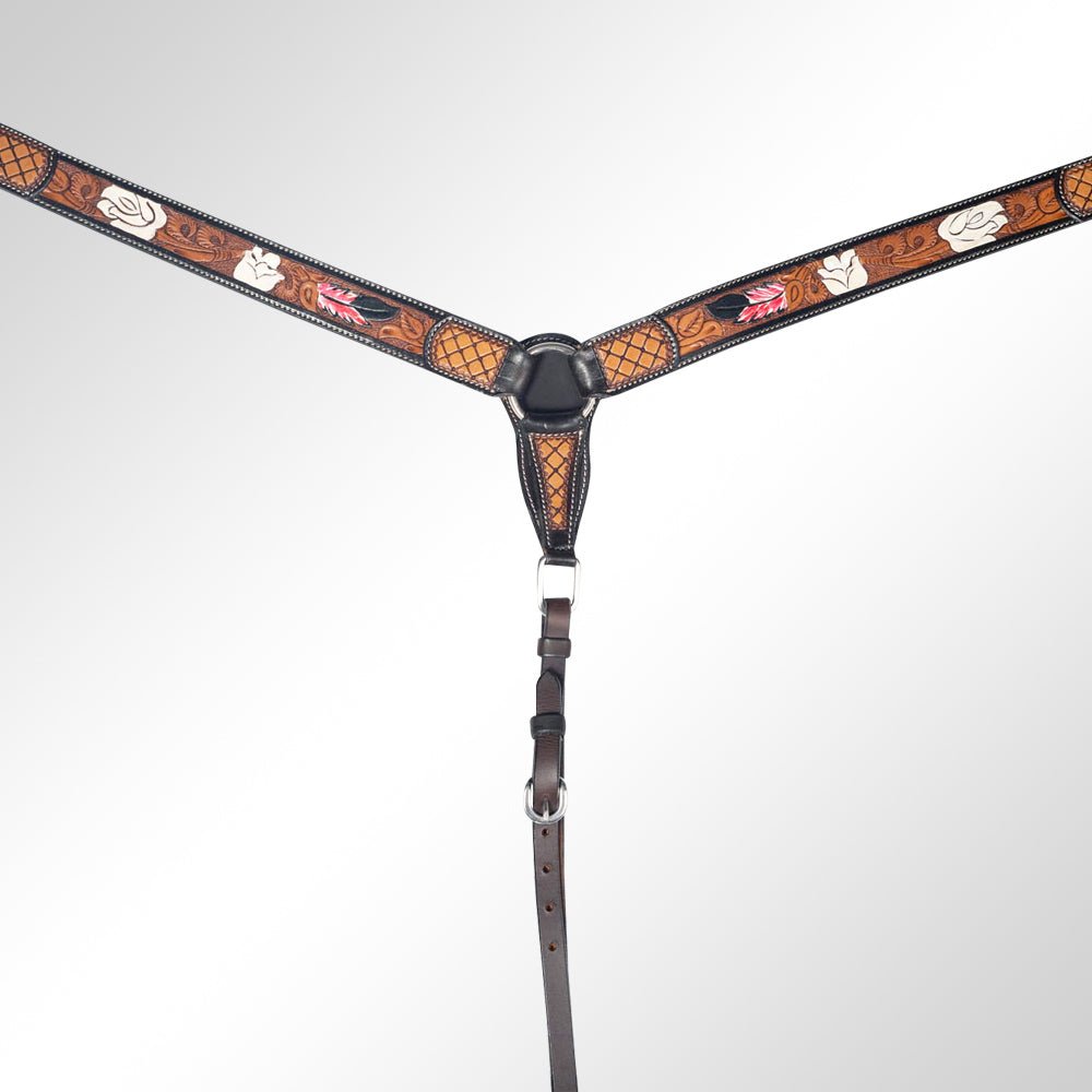 American Darling ADEE304-BC Western Horse Floral Breast Collor Genuine Leather Tan