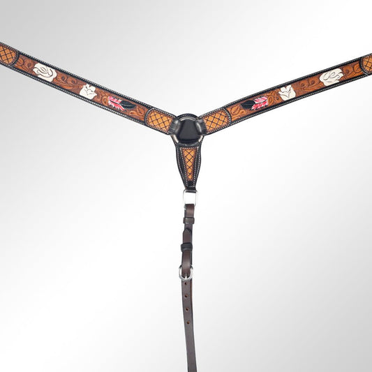 American Darling ADEE304-BC Western Horse Floral Breast Collor Genuine Leather Tan