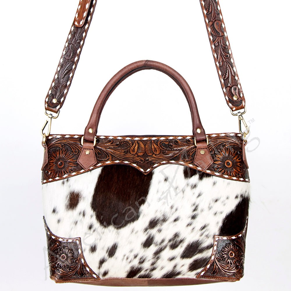 American Darling Tote Hand Tooled Hair On Genuine Leather Women Bag Western Handbag Purse