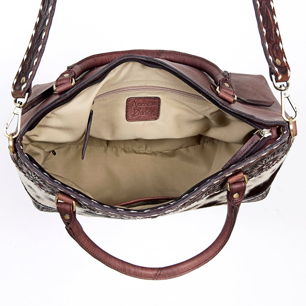 American Darling Tote Hand Tooled Hair On Genuine Leather Women Bag Western Handbag Purse