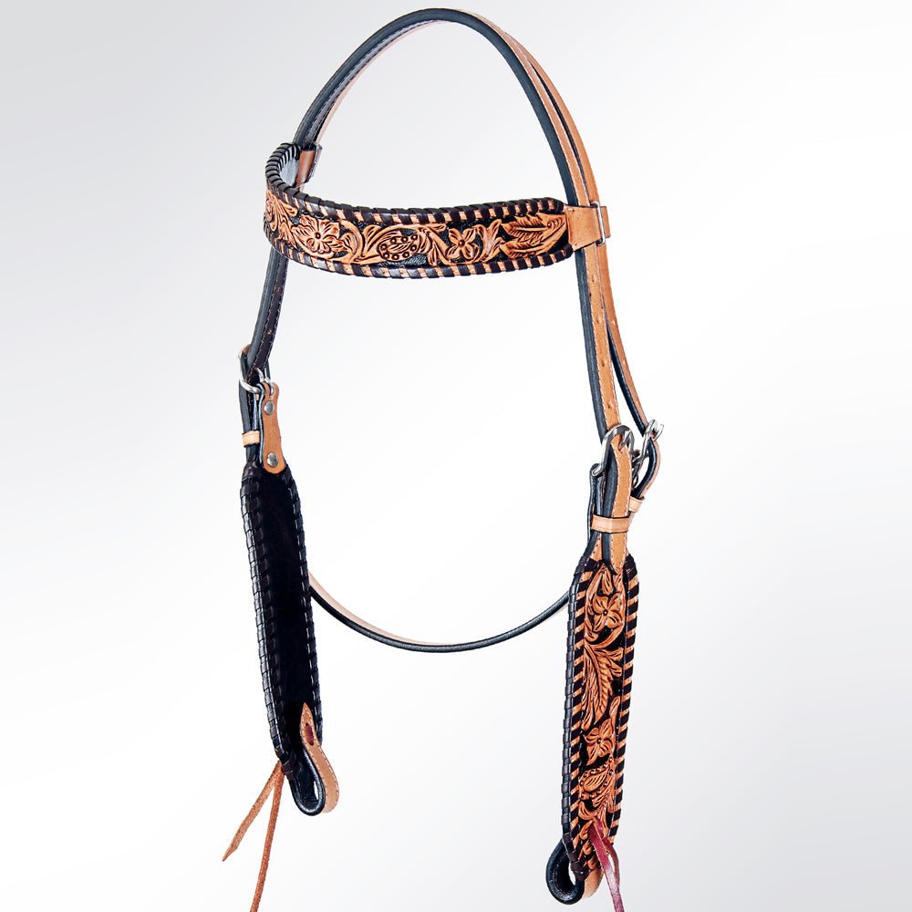 American Darling ADPAF120-HS Western Horse Floral Headstall  Genuine Leather Tan