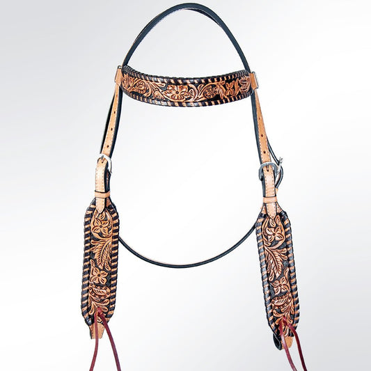 American Darling ADPAF120-HS Western Horse Floral Headstall  Genuine Leather Tan