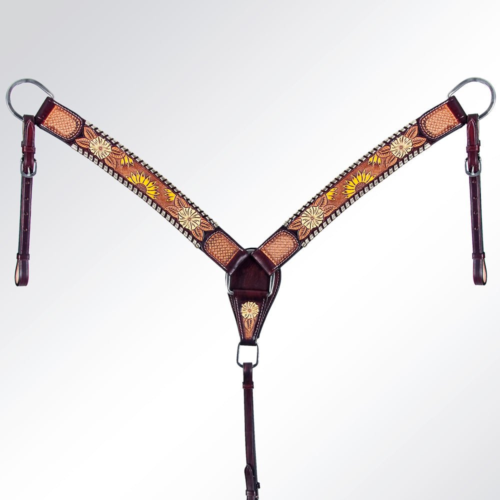 American Darling ADPAF122-BC Western Horse Floral Breast Collor Genuine Leather Tan