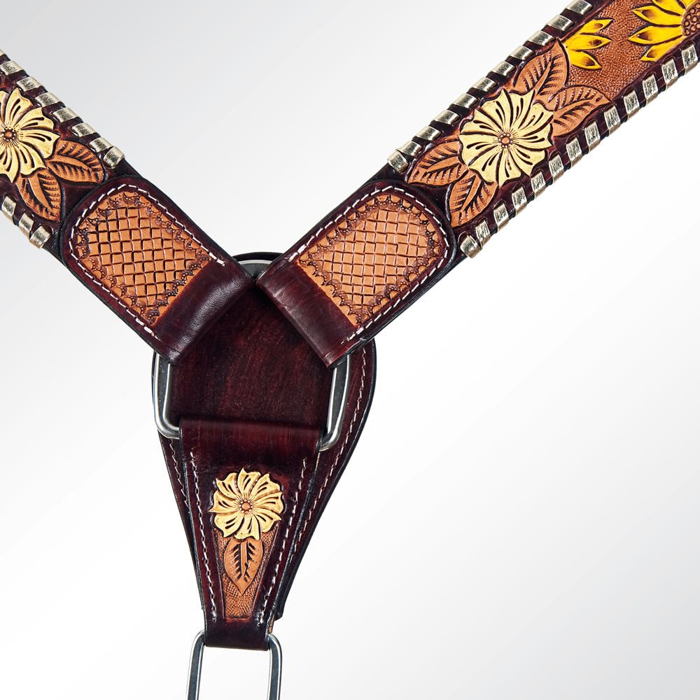 American Darling ADPAF122-BC Western Horse Floral Breast Collor Genuine Leather Tan