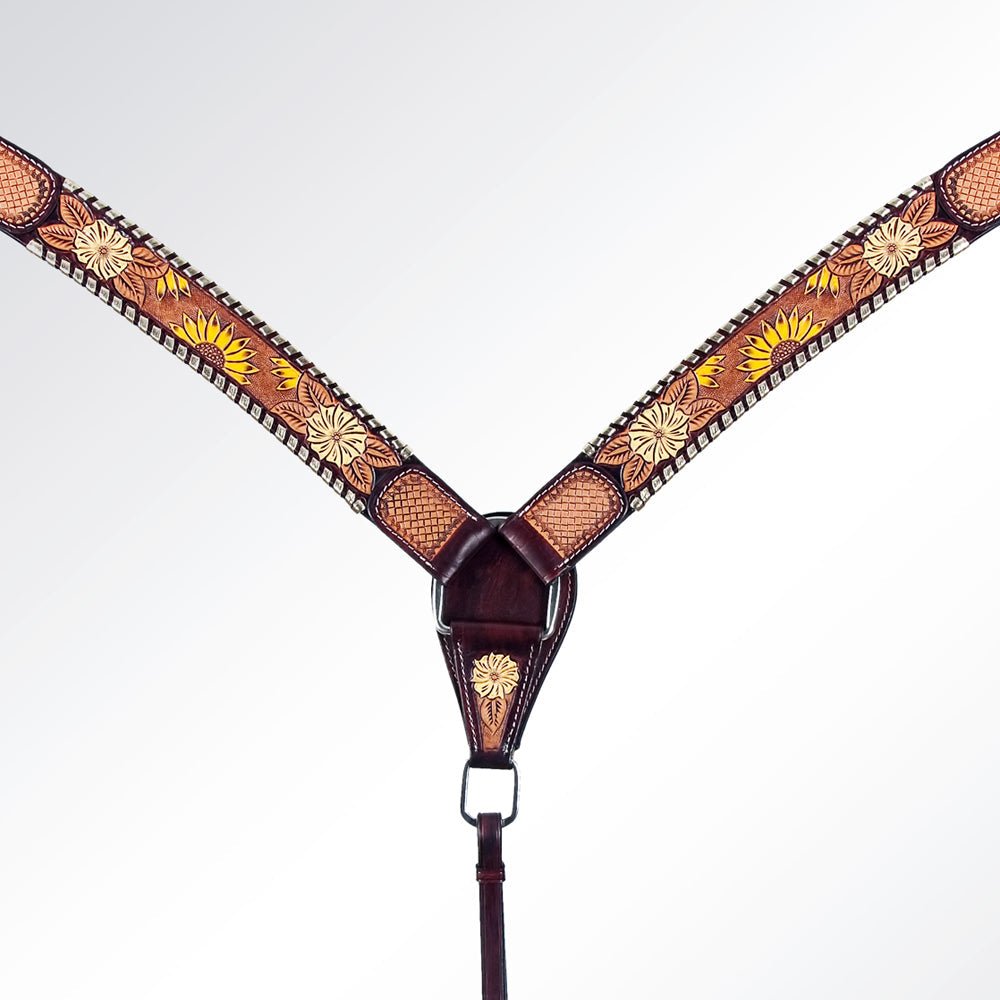 American Darling ADPAF122-BC Western Horse Floral Breast Collor Genuine Leather Tan