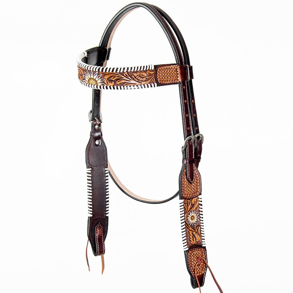 American Darling ADPAF124-HS Western Horse Floral Headstall  Genuine Leather Tan
