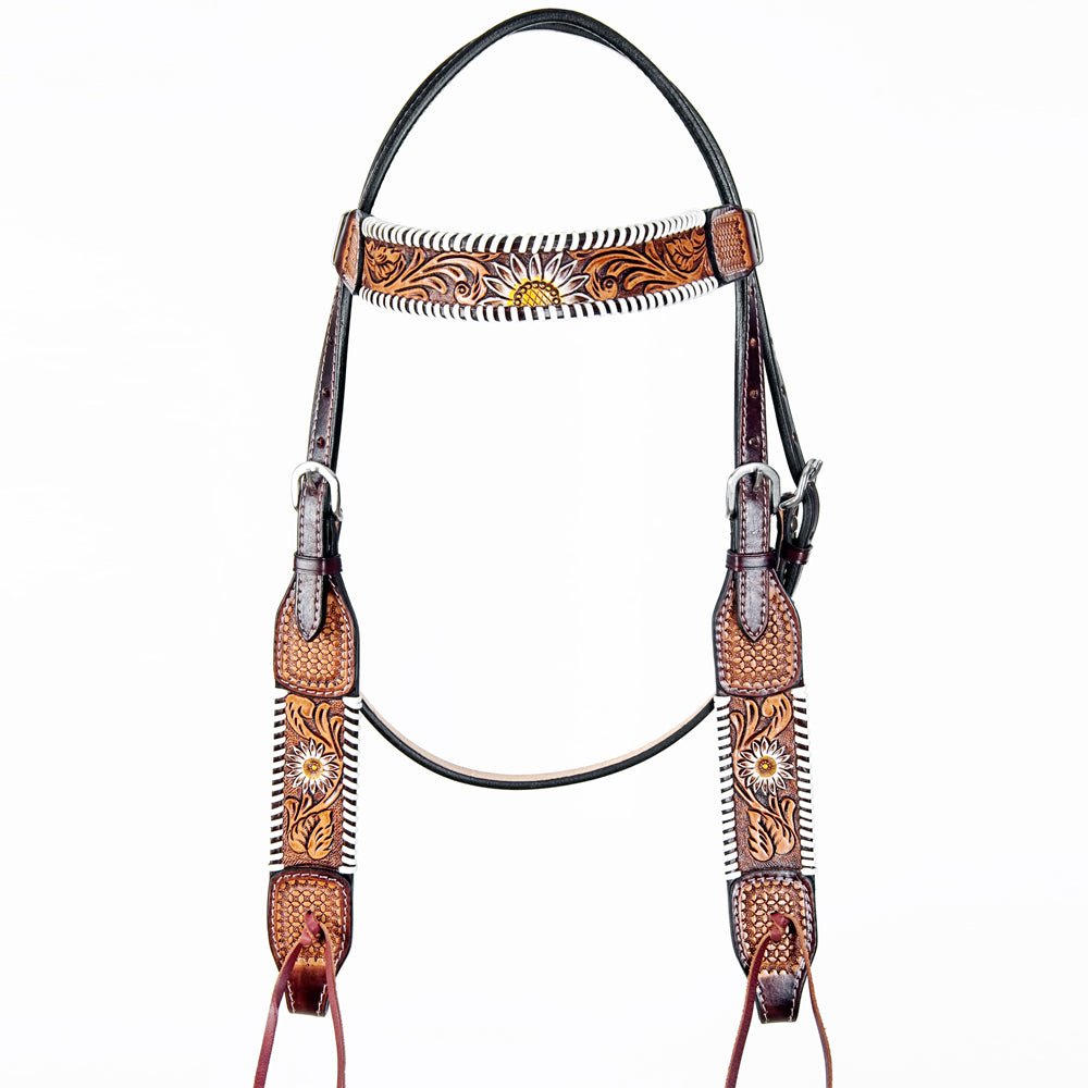 American Darling ADPAF124-HS Western Horse Floral Headstall  Genuine Leather Tan