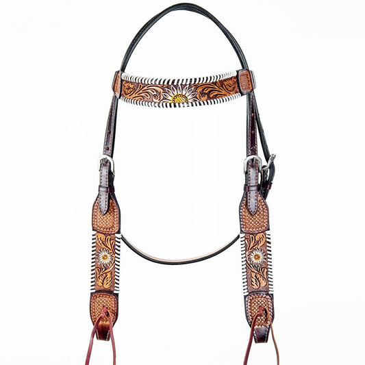 American Darling ADPAF124-HS Western Horse Floral Headstall  Genuine Leather Tan
