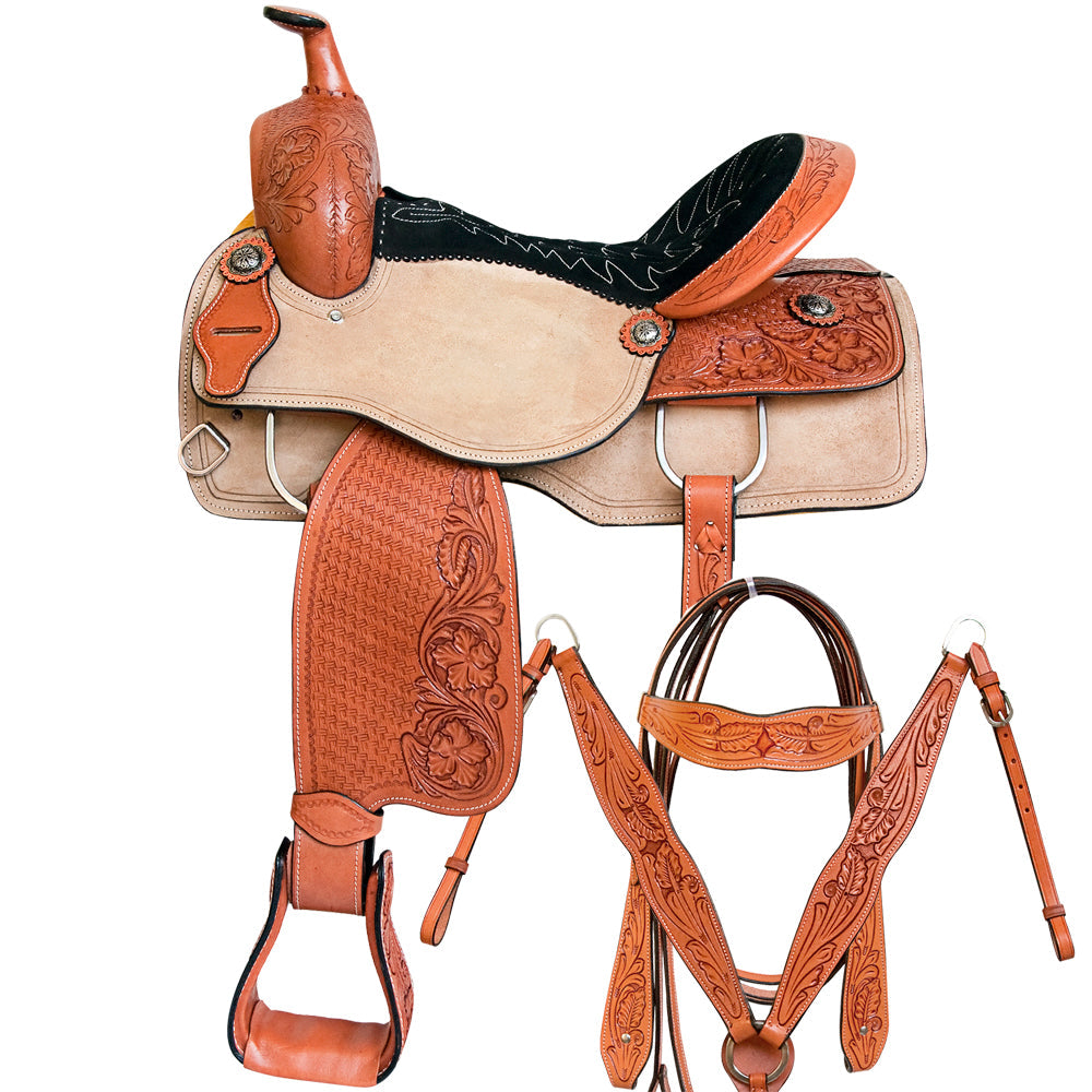 Comfytack Western Horse Ranch Roping Cowboy  Saddle American Leather Tack Set Tan