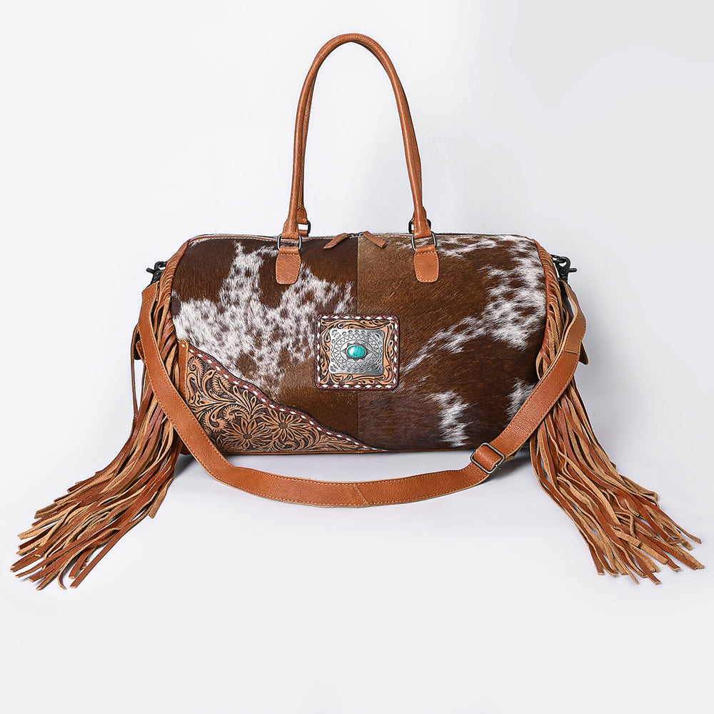 American Darling Duffel Hand Tooled Hair on Genuine Leather Western Women Bag | Handbag | Leather Duffle Bag | Weekend Bag | Travel Duffel Bags | Duffel Bag for Women | Leather Duffle Bag