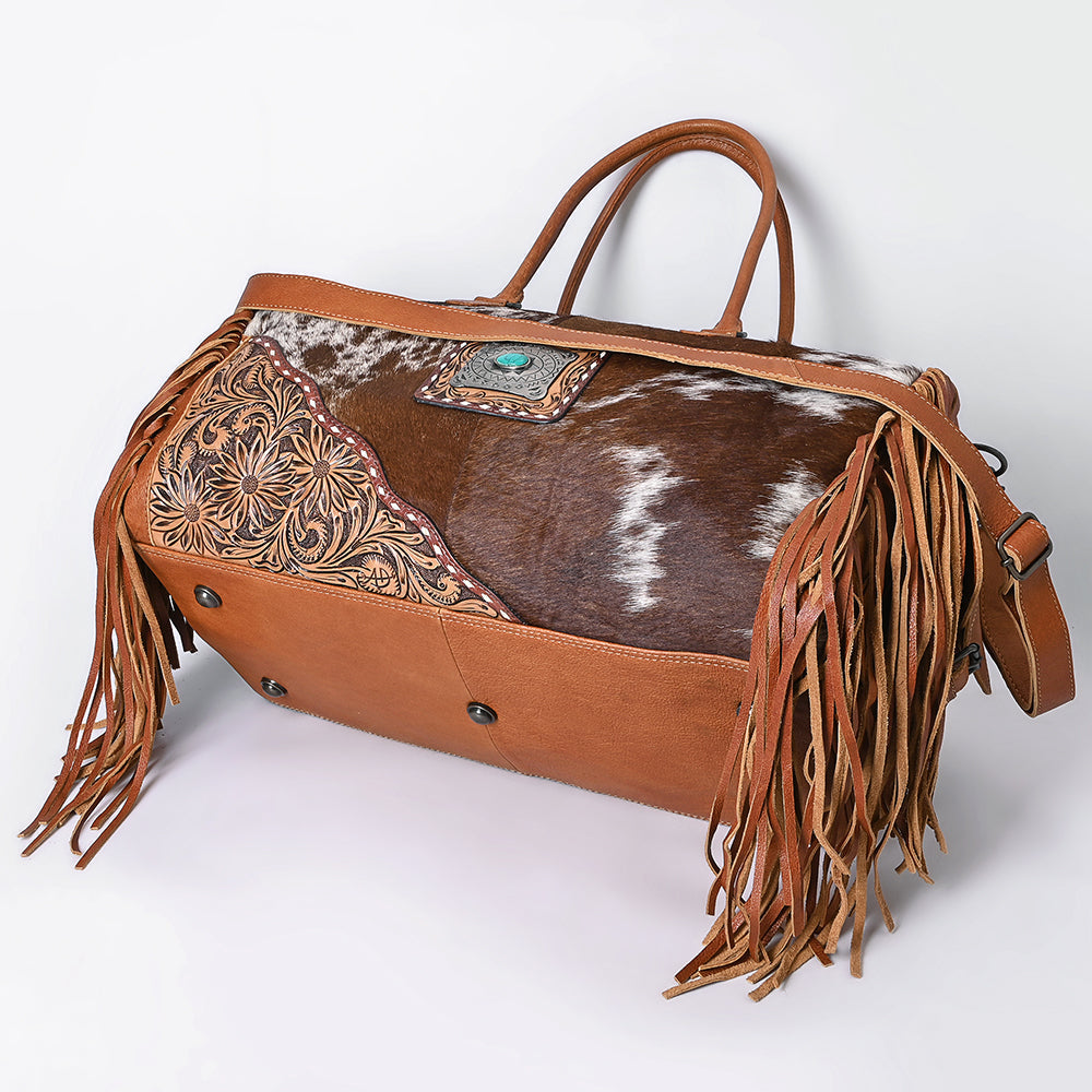 American Darling Duffel Hand Tooled Hair on Genuine Leather Western Women Bag | Handbag | Leather Duffle Bag | Weekend Bag | Travel Duffel Bags | Duffel Bag for Women | Leather Duffle Bag