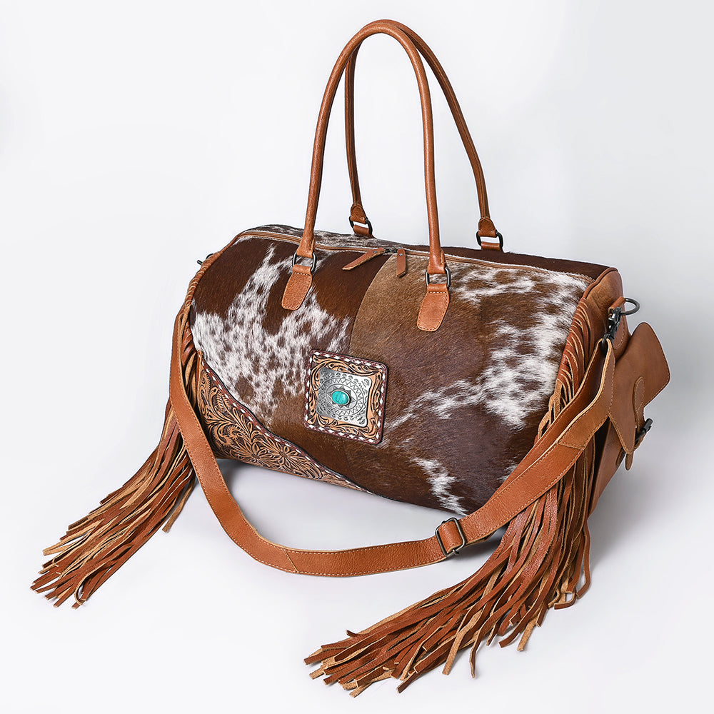 American Darling ADBG608 Duffel Hand Tooled Hair On Genuine Leather Women Bag Western Handbag Purse