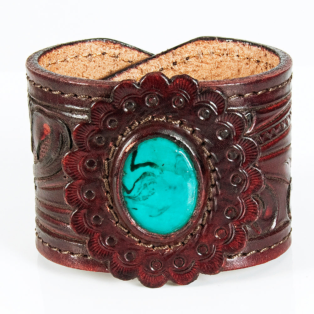 American Darling ADBRF138 Hand tooled carved Genuine Leather Bracelet women