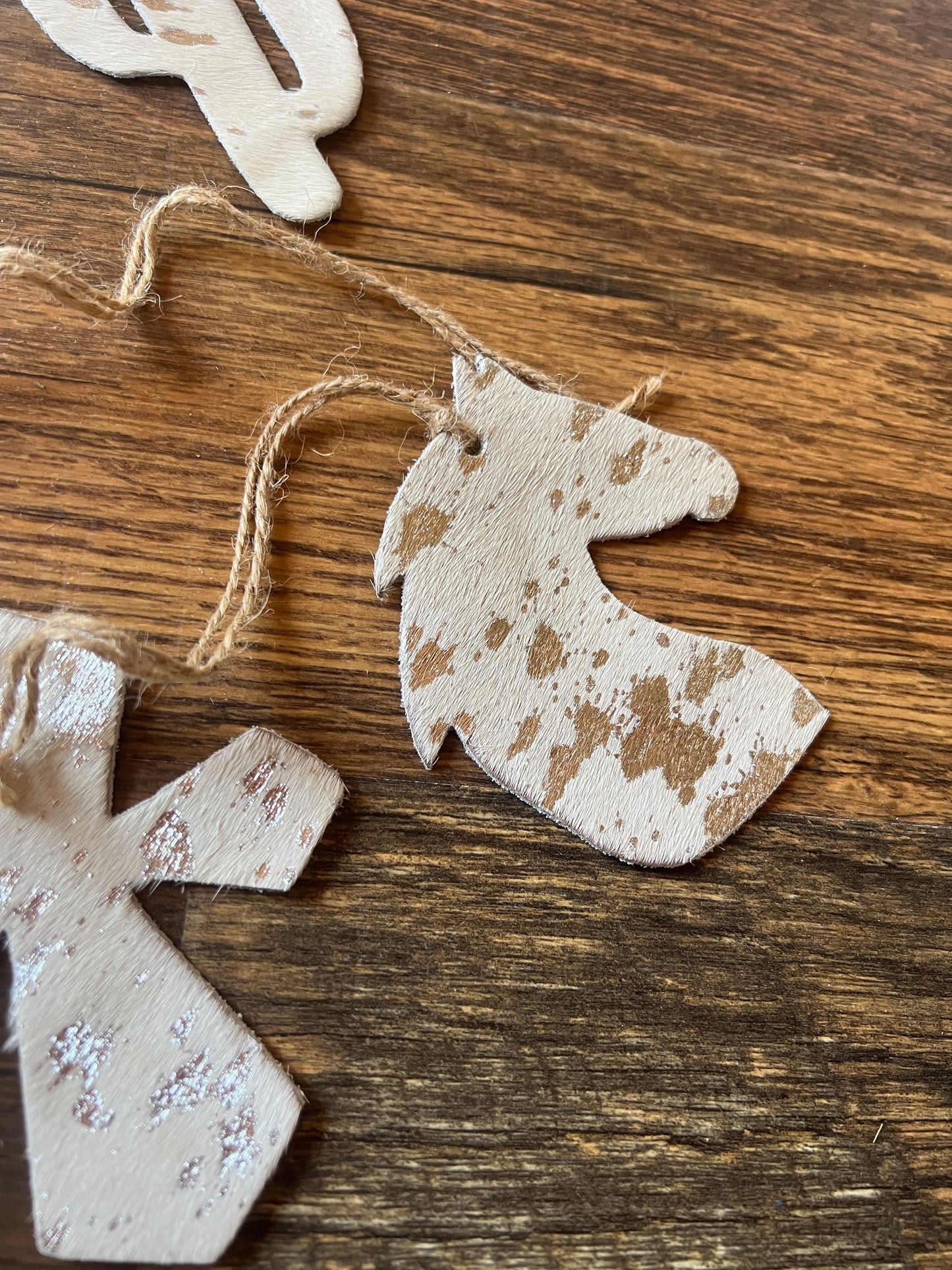 Silver/BROWN ACID WASH Leather Cowhide Christmas Ornament