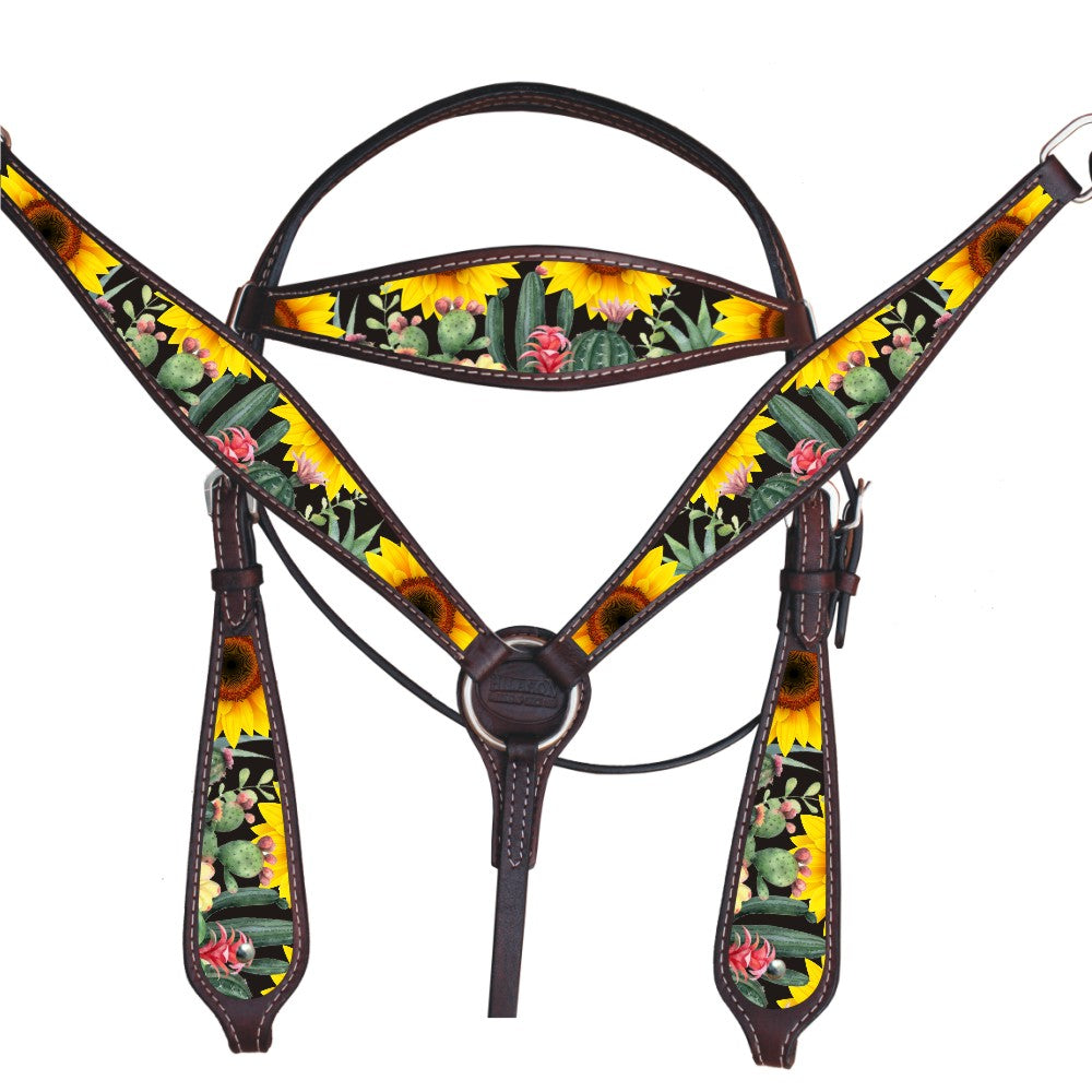 Hilason Western Horse Headstall Breast Collar Set American Leather Brown