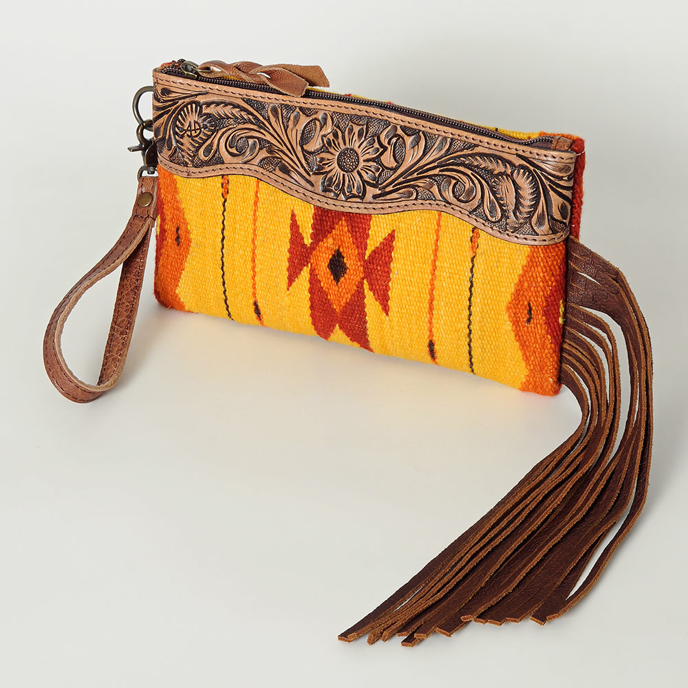 ADBG344I American Darling WRISTLET Hand Tooled Upcycled Wool Genuine Leather women bag western handbag purse