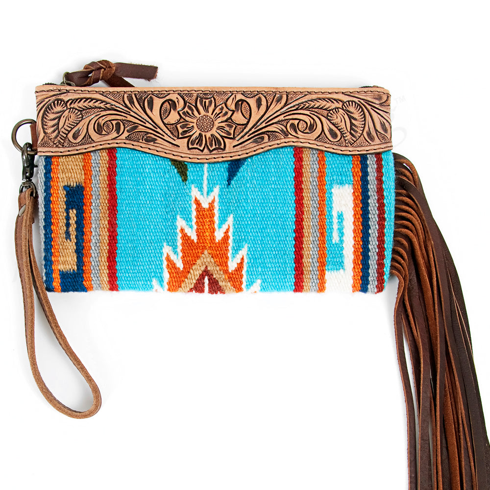 ADBG344O American Darling WRISTLET Hand Tooled Upcycled Wool Genuine Leather women bag western handbag purse