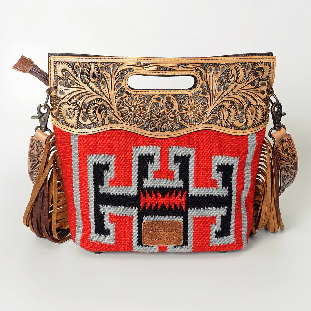 American Darling Clutch Hand Tooled Saddle Blanket Fabric Genuine Leather Western Women Bag Handbag Purse | Purses for Cute