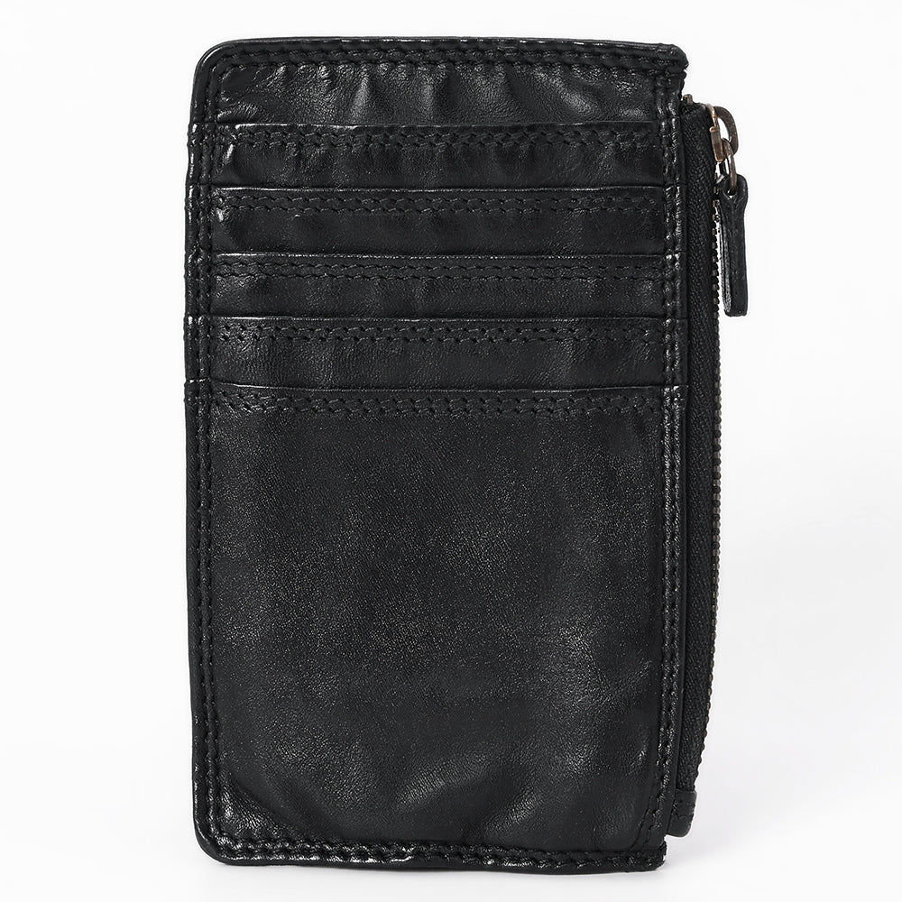 Spaghetti Western Swc146Ablk Card-Holder Vintage Handmade Drum Dyed Genuine European Cowhide Leather Women Bag Western Handbag Purse