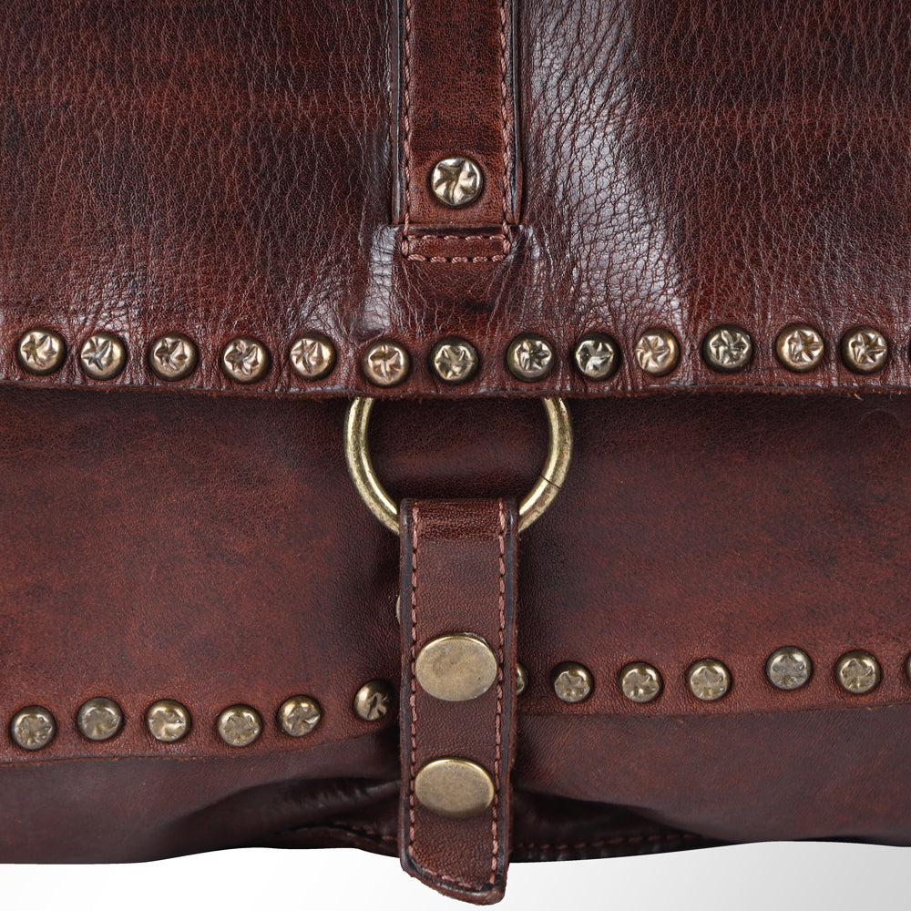 Spaghetti Western Swc157Bbrn Cross Body I Vintage Handmade Drum Dyed Genuine European Cowhide Leather Women Bag Western Handbag Purse