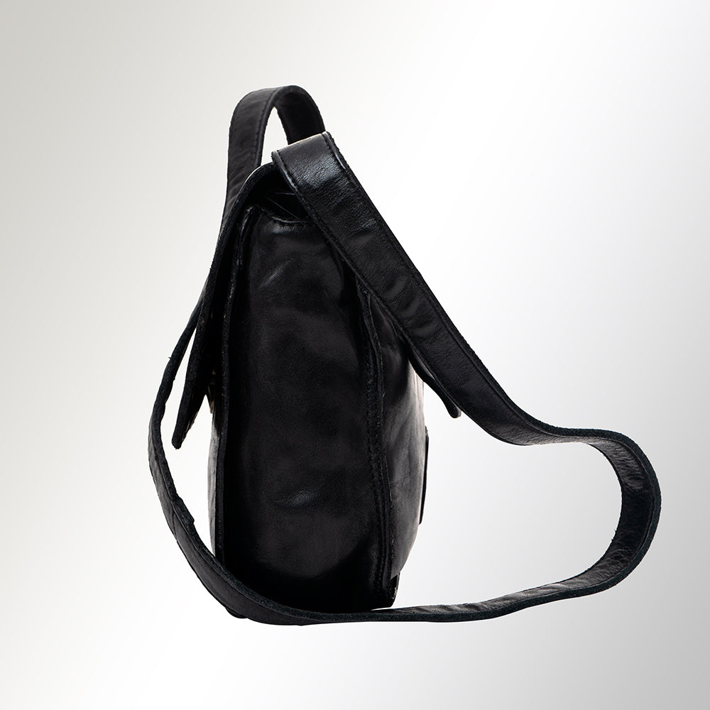 Spaghetti Western Swc163Blk Envelope Vintage Handmade Drum Dyed Genuine European Cowhide Leather Women Bag Western Handbag Purse