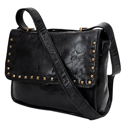 Spaghetti Western Swc163Blk Envelope Vintage Handmade Drum Dyed Genuine European Cowhide Leather Women Bag Western Handbag Purse