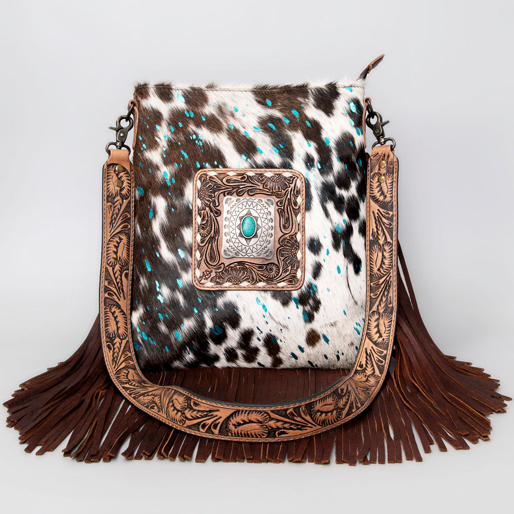 ADBGS192ACTRQA American Darling Hand Tooled Hair On Genuine Leather Women Bag Western Handbag Purse