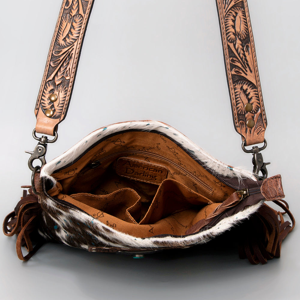 ADBGS192ACTRQA American Darling Hand Tooled Hair On Genuine Leather Women Bag Western Handbag Purse