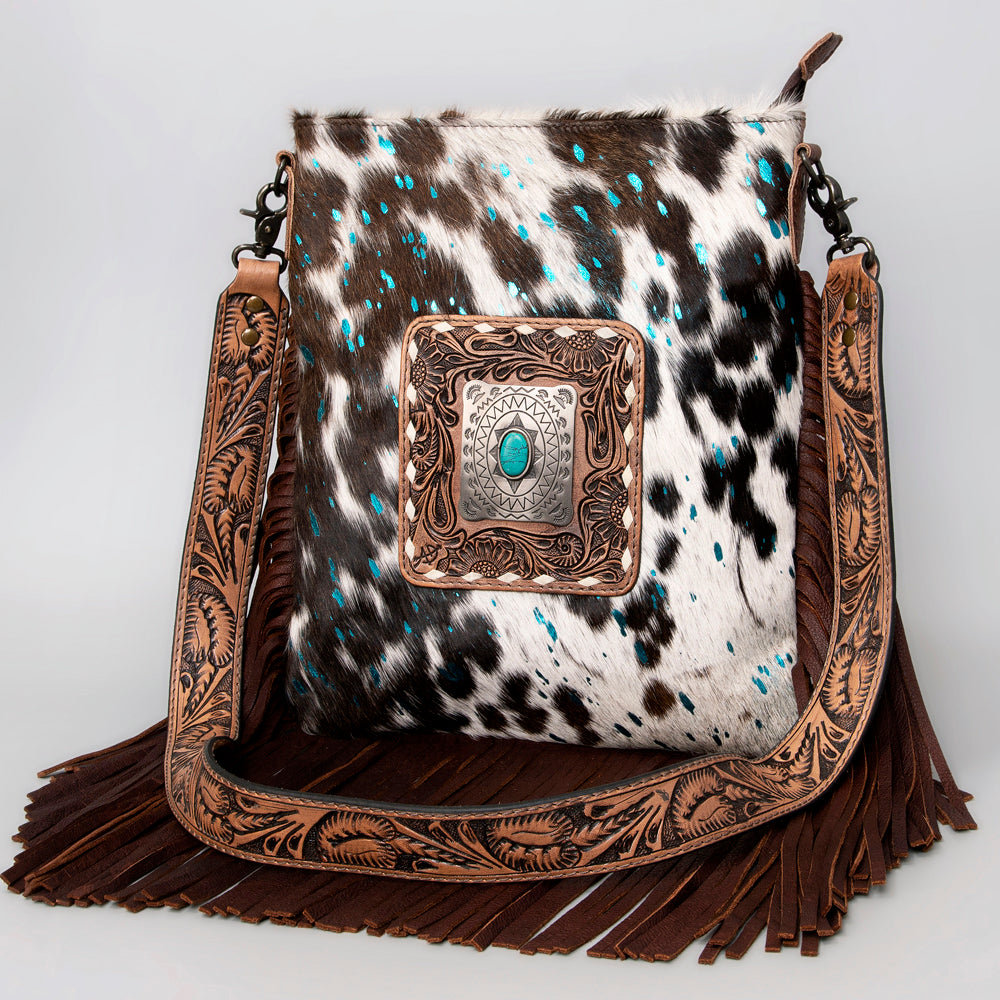 ADBGS192ACTRQA American Darling Hand Tooled Hair On Genuine Leather Women Bag Western Handbag Purse