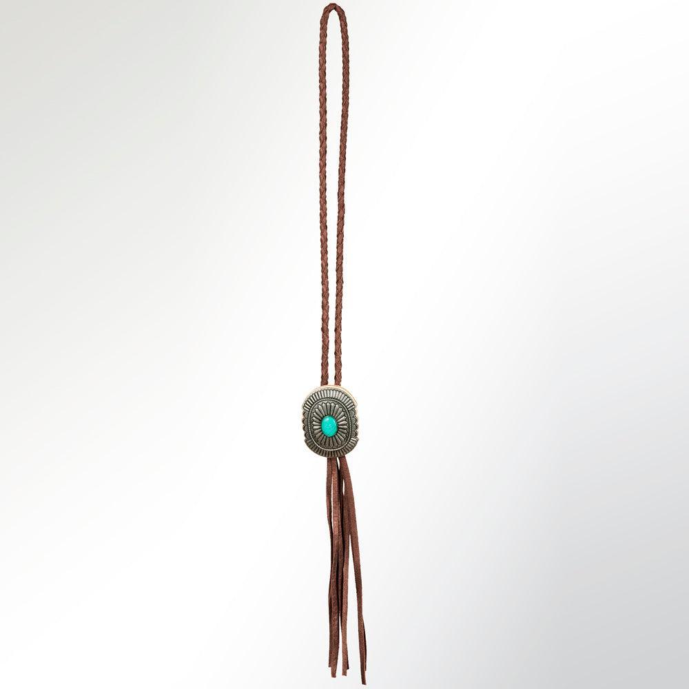American Darling ADJW107C Braided Genuine Leather Jewelry Necklace with Concho
