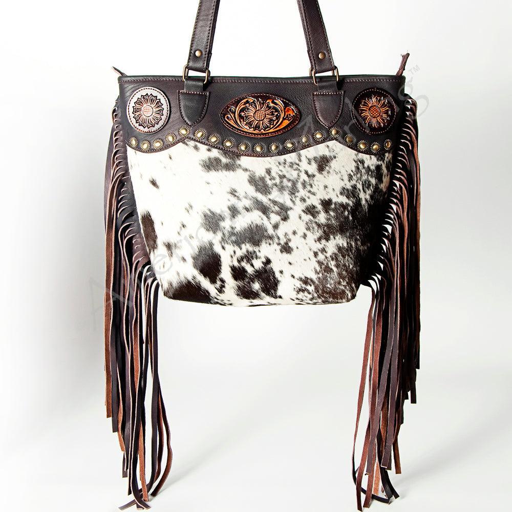 American Darling ADBGZ396A Tote Hand Tooled Hair On Genuine Leather Women Bag Western Handbag Purse