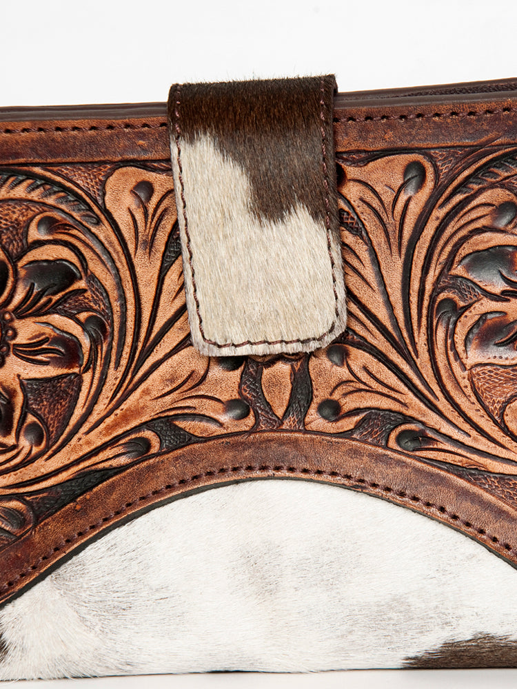 American Darling ADBGZ397 Wallet Hand Tooled Hair On Genuine Leather Women Bag Western Handbag Purse
