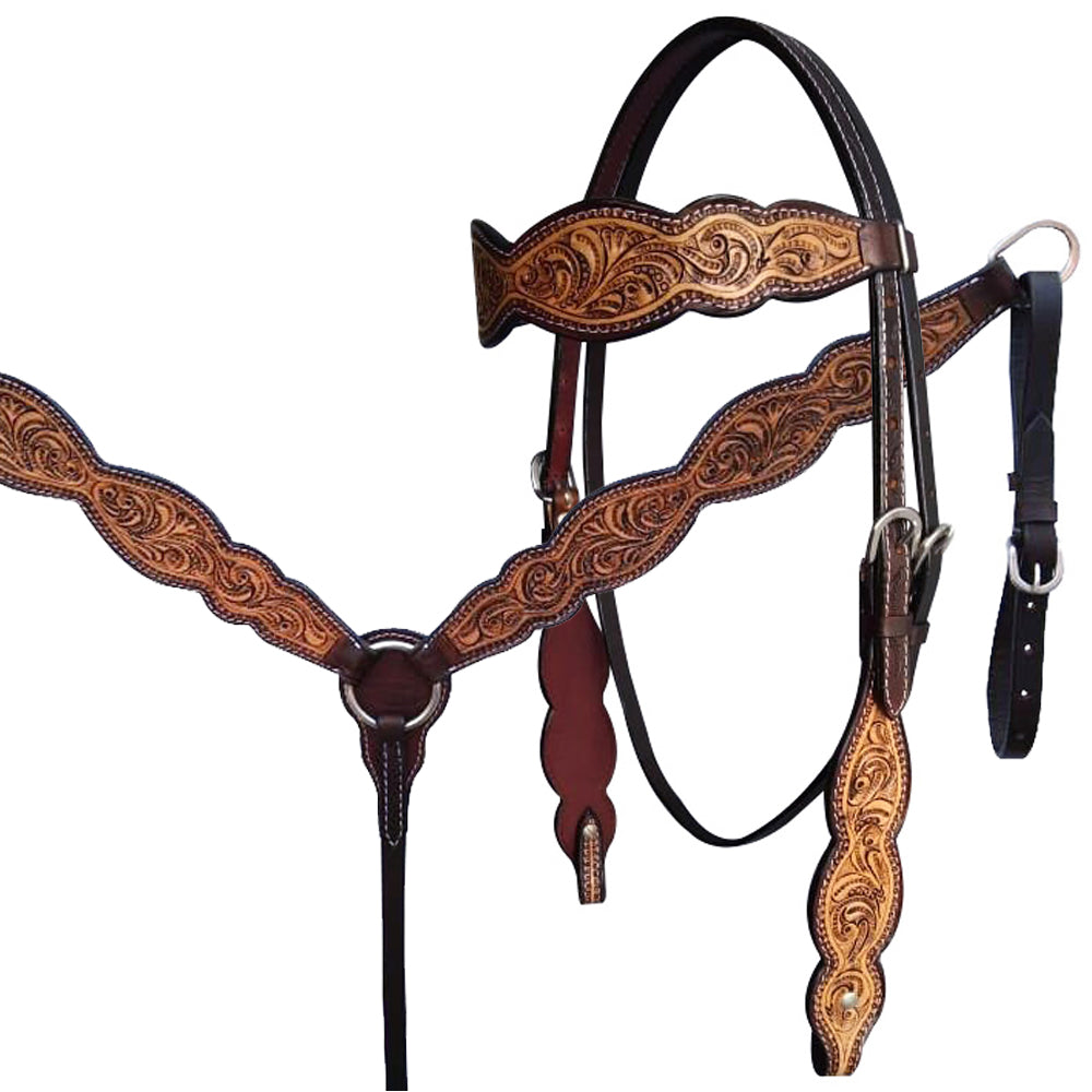 HILASON Western Horse Floral Headstall Breast Collar One Headstall American Leather Tack Set