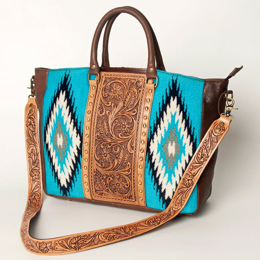 American Darling Briefcase Hand Tooled Saddle Blanket Genuine Leather Women Bag Western Handbag Purse