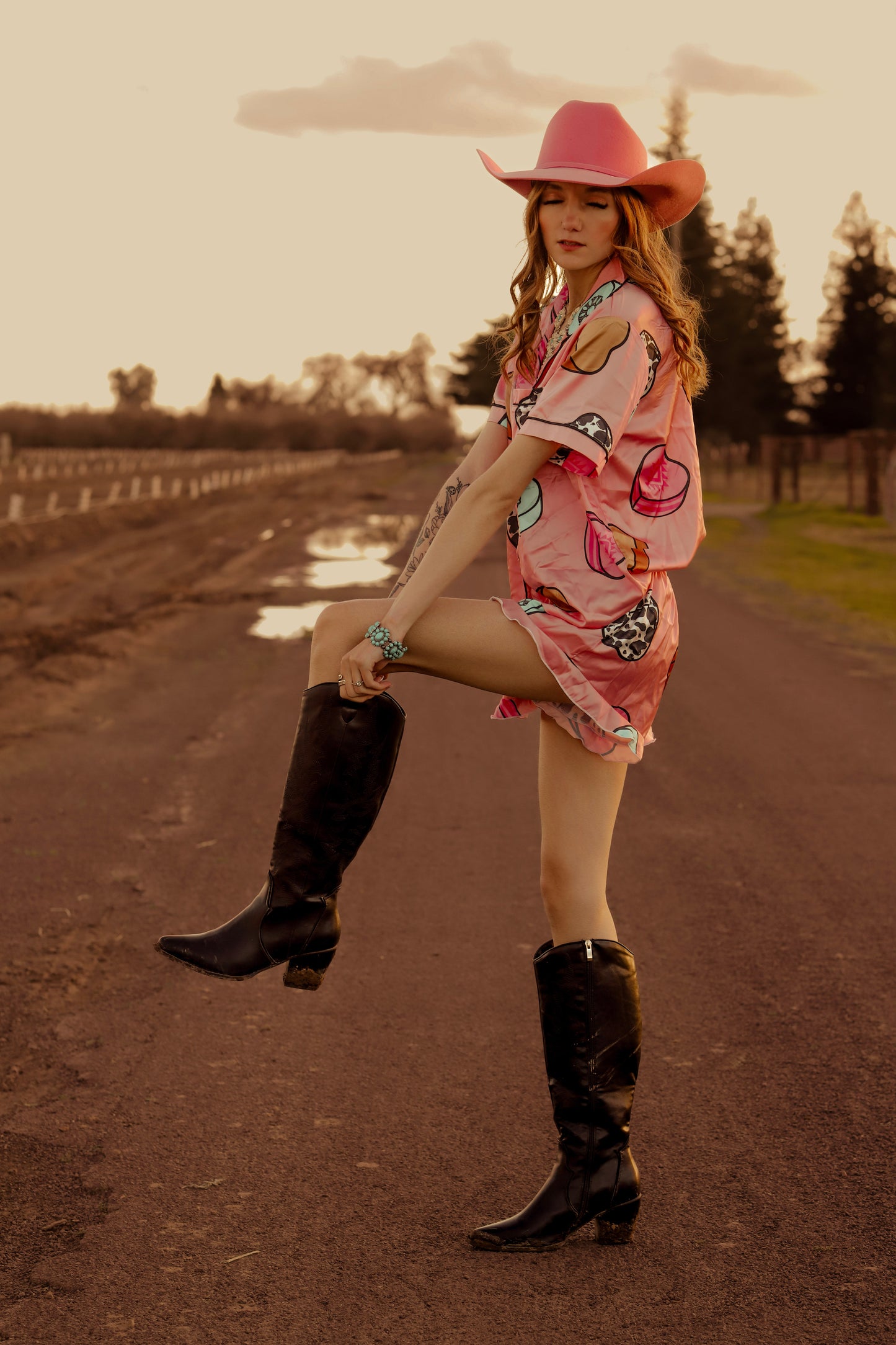 Cowboy Candy Heart Silky Pajama Sets