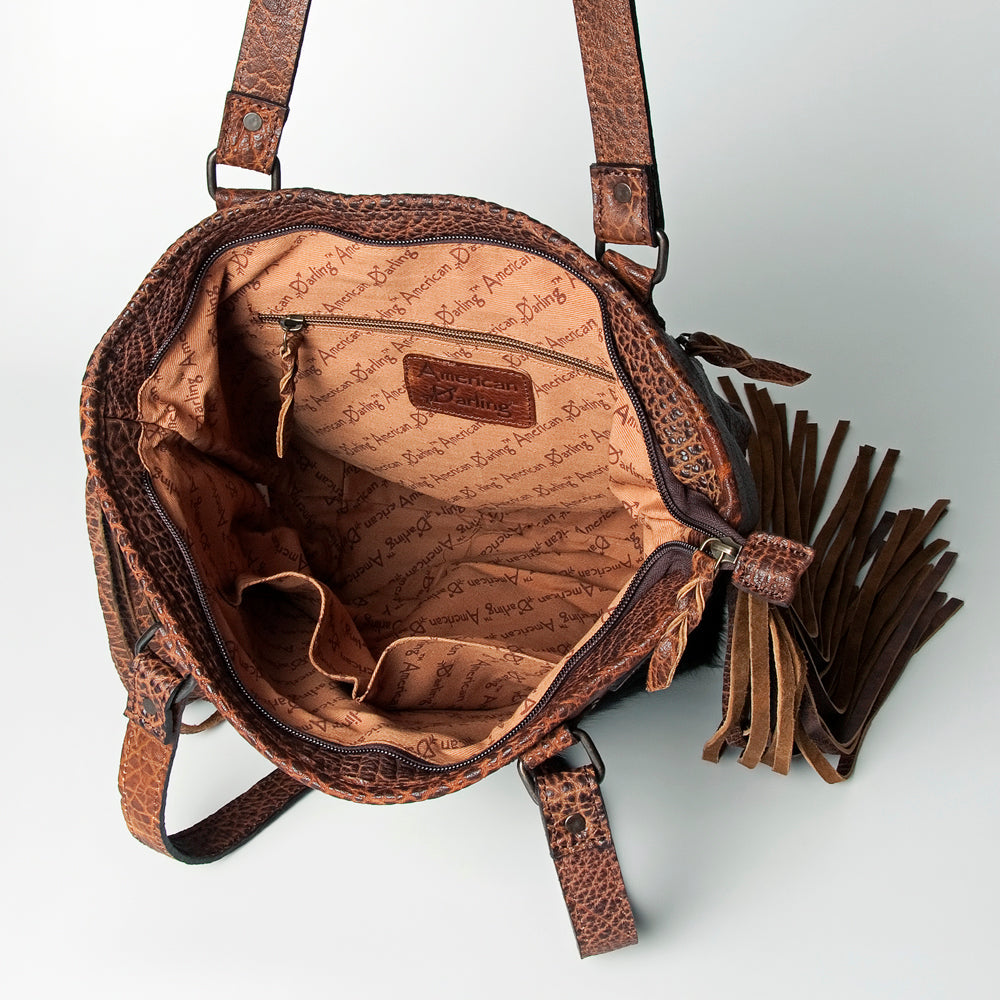 American Darling ADBGZ396C Tote Hand Tooled Hair On Genuine Leather women bag western handbag purse