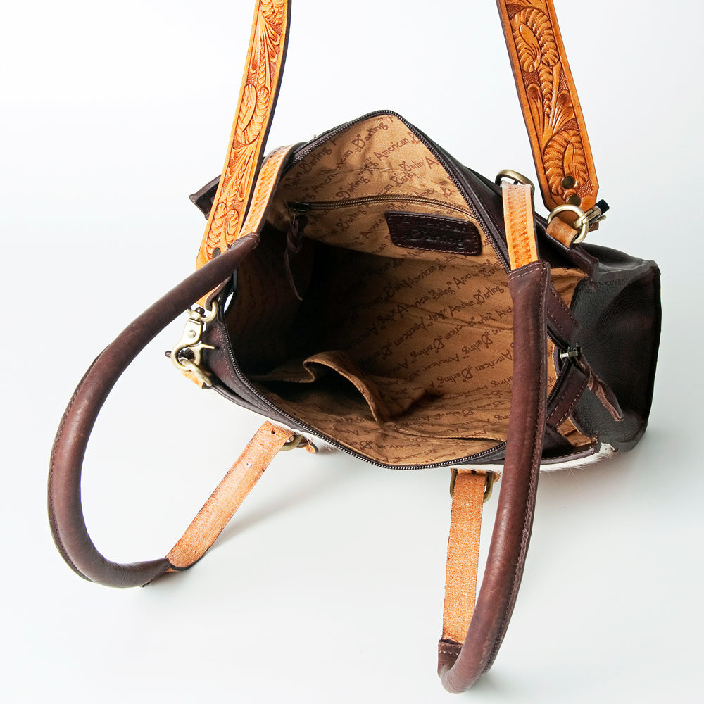 American Darling ADBGZ461B Tote Hand Tooled Hair On Genuine Leather women bag western handbag purse