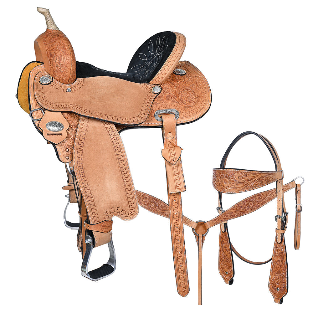 Hilason Western Horse Barrel Racing Trail American Leather Saddle Tan Tack